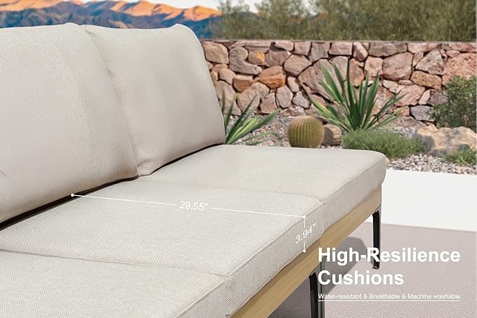 PURPLE LEAF 5 Pieces Patio Conversation Furniture Sets with Loveseat Chairs Tables Modern Wicker Armrest Outdoor Aluminum Sectional Sofa Sets for Balcony Yard Poolside Garden, Cushions Included