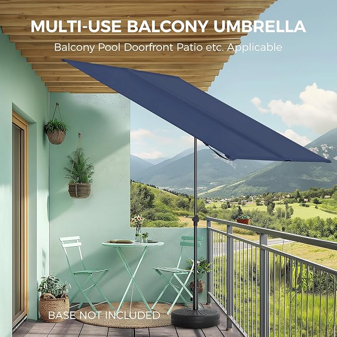 HOMSHADE 6x4ft Outdoor Balcony Umbrella - Flat Porch Pool Patio Umbrella Rectangular Canopy Shade UPF50+ UV Protection 360° Rotating & Tilting All Angles Applicable (Navy Blue, No Base)