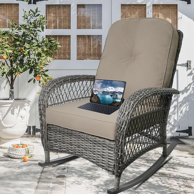 Outdoor Wicker Rocking Chair, All Weather Resin Rattan Wicker Rocking Chairs, for Garden Backyard Lown Porch,1pc,Brown