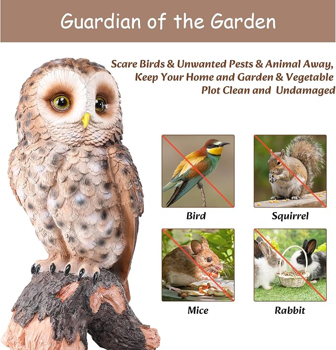 WONDER GARDEN Owl Statue Decor, Outdoor Resin Owl Figurine Sculpture for Home Outside Porch Patio Lawn Yard Decorations or Housewarming