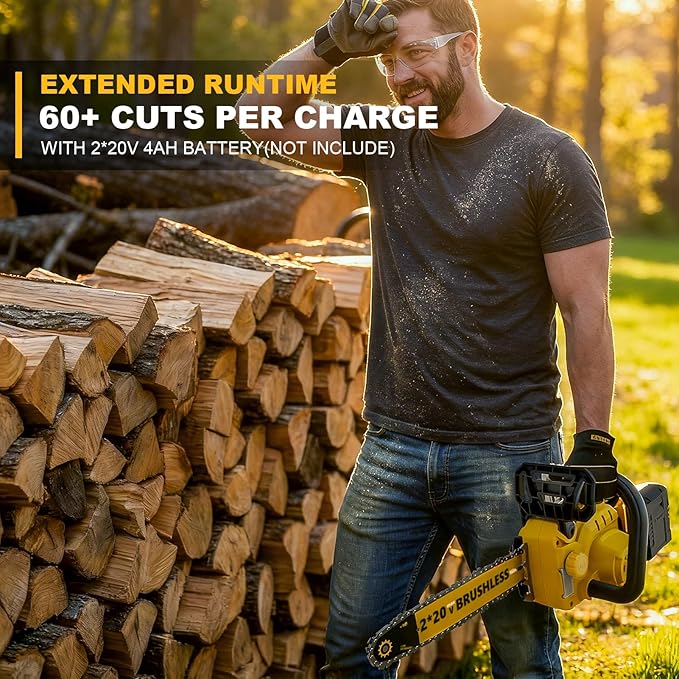 40V(20V*2) 16" Brushless Chainsaw Cordless, Electric Chainsaw Fully Compatible with DeWalt 20V MAX, Auto-Oiling, Tool-Free Tensioning, Safety Chain Brake, Batteries and Charger Not Included