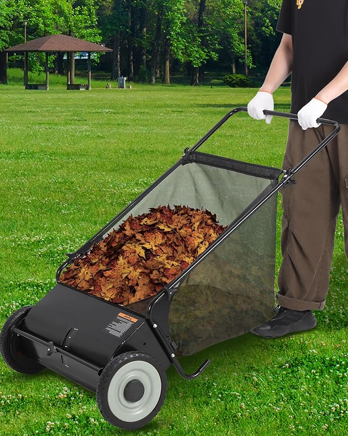 21in & 26in Heavy-Duty Push Lawn Sweeper - 4 Spinning Brushes, 3.5/7Cu. ft. Capacity, Adjustable Height for Grass, Leaves & Debris on All Terrains