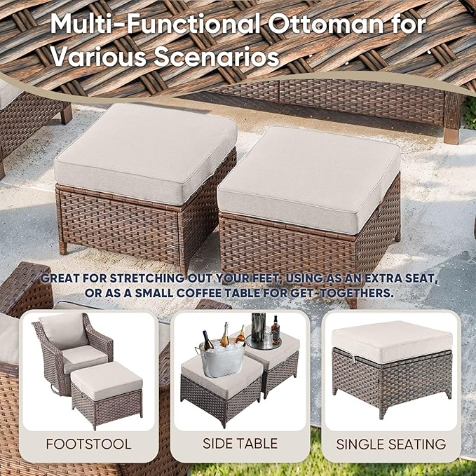 5 Pieces Wicker Patio Furniture Set-Outdoor High Back Sofa with Rattan Wicker Chairs Outdoor Furniture for Porch Garden Backyard Poolside-Brown/Beige