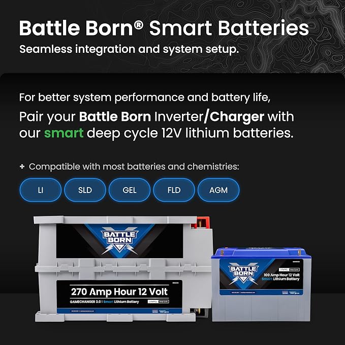 Battle Born 2000W Inverter/Charger - Pure Sine Wave AC Power with High Surge Capability - Built for RV, Marine, Solar, & Off-Grid Power Systems