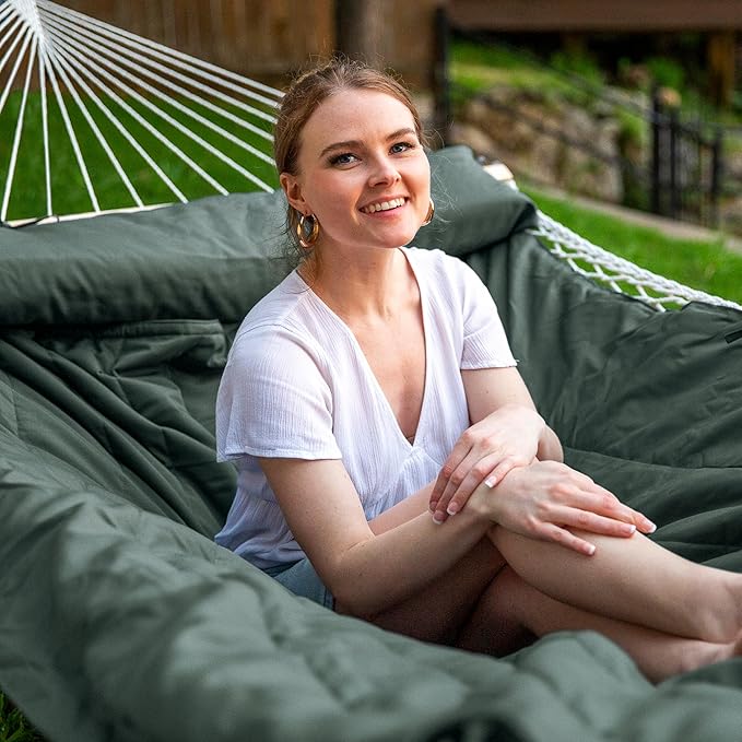 SUNCREAT Outdoor Double Hammock Pad, Soft Comfortable Polyester Pad, Olive Green