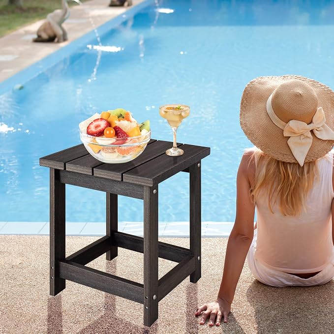 LZRS Patio End Table, Heavy Duty HDPE Outdoor Coffee Table with Wood Texture, Weatherproof Composite Table for Adirondack Chairs, Deck, Pool, Indoor/Outdoor, No Peeling or Cracking(Brown Mixture)