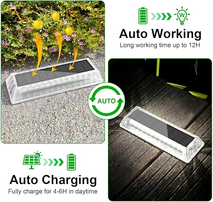 Lacasa Solar Deck Lights, Solar Lights Outdoor Waterproof IP68, 4 Pack Solar Powered Pathway Yard Driveway Step Landscape Light, LED Lighting 50LM for Garden Path Walkway Stair Patio, Cool White 6000K