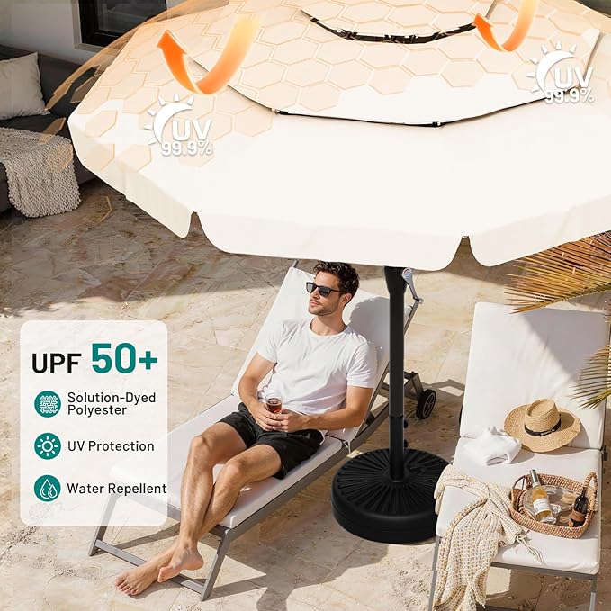 AreShark 12FT 3-Tiers Patio Umbrella with Valance, Outdoor with Crank, Large Outdoor Market Umbrellas Vented with 8 Sturdy Ribs, Patio Table Umbrellas for Garden, Deck, Backyard, Pool, Cream White