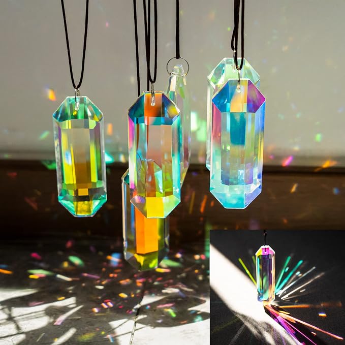 6 Pack 3'' Crystal Sun Catchers, Rainbow Maker Hanging Crytals for Windows | AB Color,Prisms Suncatchers for Garden Home Decor,Glass Ornaments For Christmas Tree,with Hooks & Cord,Light Catcher