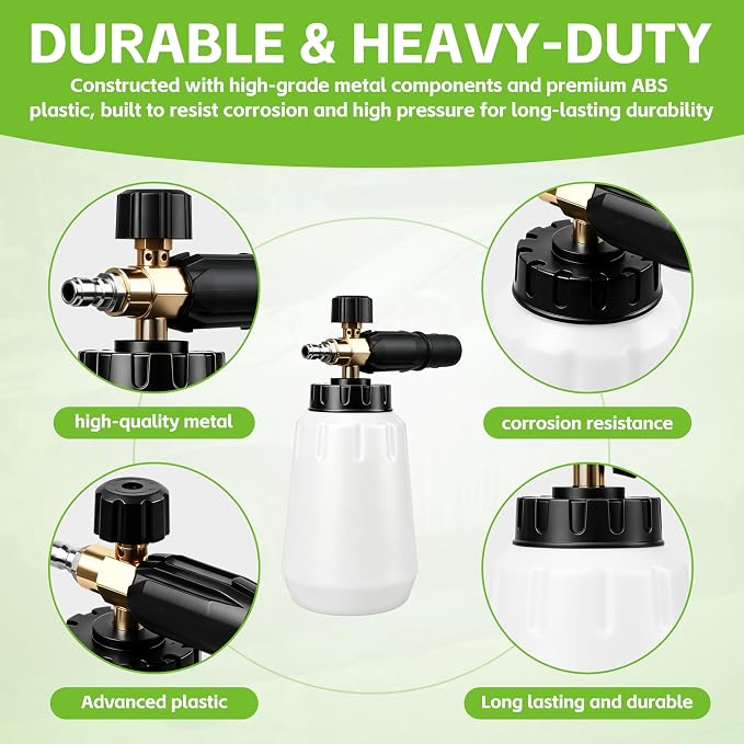 Foam Cannon for Greenworks Pressure Washer - 3700 PSI, 1L Large Bottle, 1/4" Quick Connect, Adjustable Snow Foam Lance for Car Detailing & Cleaning
