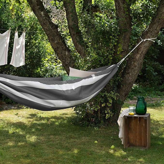 Hammock, Anthracite White Outdoor Single Person Hanging Bed with Durable Recycled Polyester Fabric and Polypropylene Rope, Relaxing Patio or Garden Swing, 104.38 x 59 Inches, 265 lb Capacity