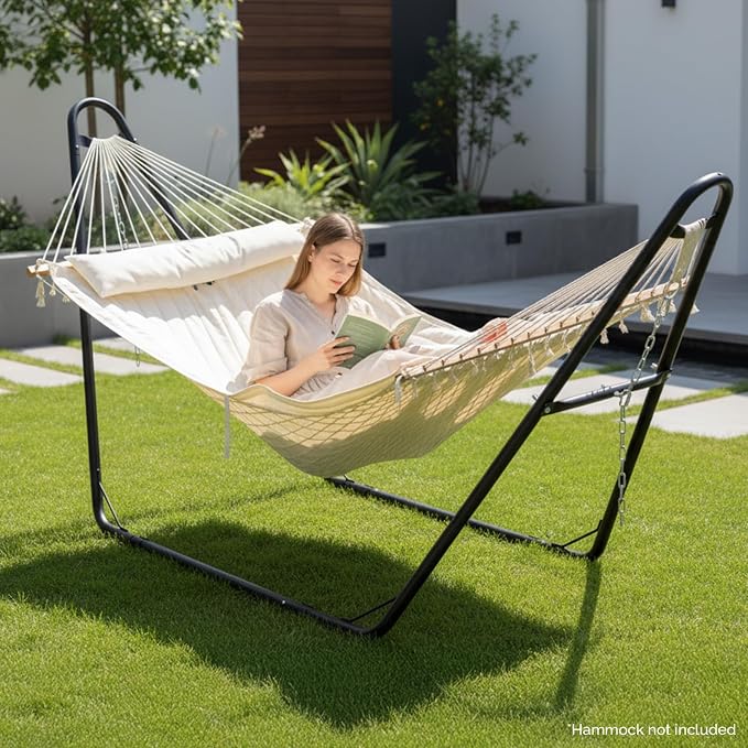 ONCLOUD Double Hammock Stand for Outside, Heavy Duty Hammock Frame for Backyard, Garden, Outdoor Hammock Stand Only, Fits 9 to 14 Foot Hammocks, 550 LBS (Black)
