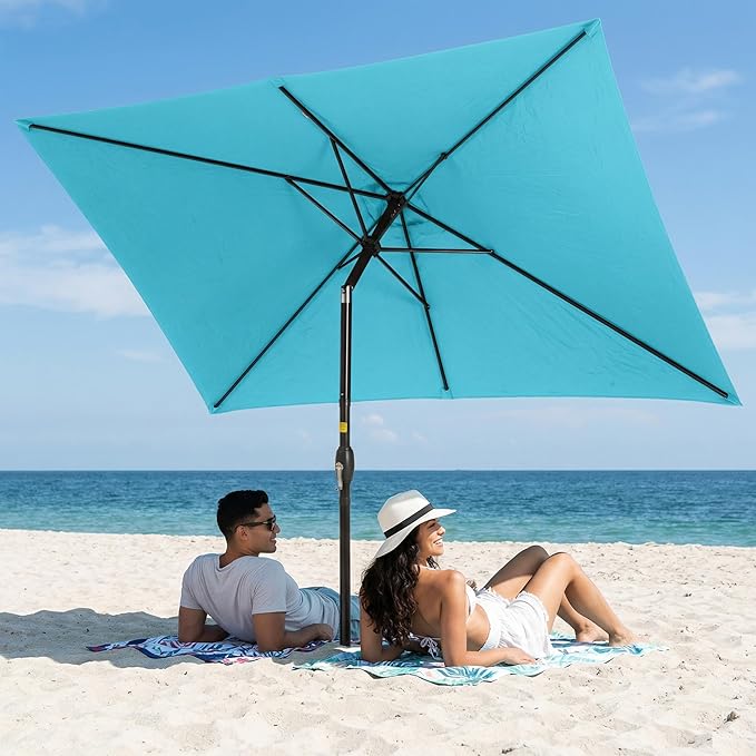 Wisteria Lane 6.5' x 10' Patio Umbrella, Rectangular Patio Umbrella, Metal Pole Square Outdoor Umbrella with Crank and Push Button Tilt, Large Outdoor Umbrella with Polyester Canopy