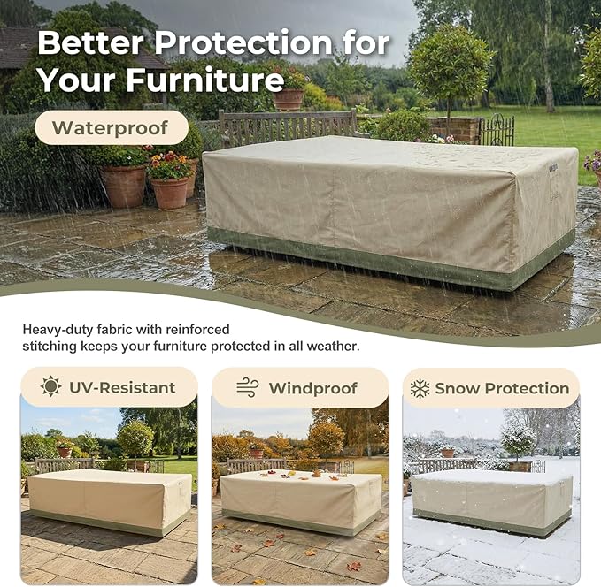 BPS Patio Furniture Cover for Outdoor Table and Chairs, 600D Waterproof and Anti-UV Patio Sectional Set Cover for Outside General Purpose Furniture, 130''L x 88''W x 32''H