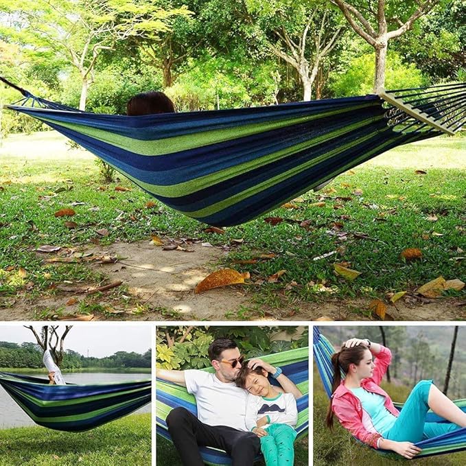 Brazilian Double Hammock 2 Person Canvas Cotton Hammock for Patio Garden Backyard Lounging Outdoor,Indoor Orange/Yellow Stripe Hammock