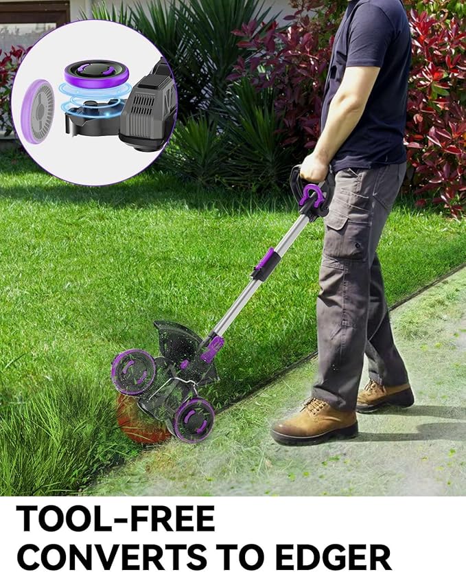 Cordless Weed Wacker, GearBrushless Motor, 20V 5.2Ah Battery Powered, 3 in 1 Edger/Mower/Trimmer with Metal Blade (4.0A Battery Set)