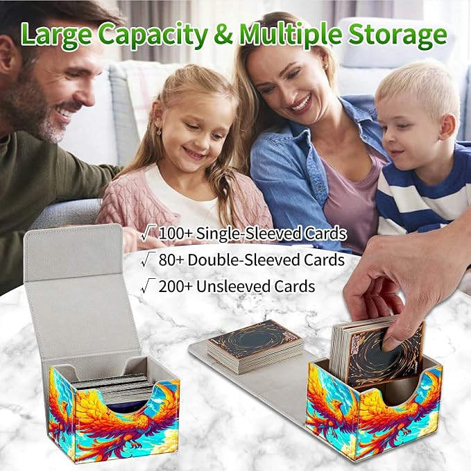 Card Deck Box for MTG, Cards Storage Box Fits 120+ Sleeved, Leather Small Size Strong Magnetic Closing Card Case for Board Games Magic TCG CCG Baseball Collection, Flamingo Sky