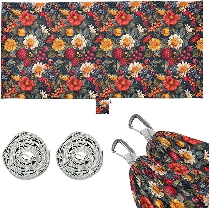 Camping Hammock Outdoor Hammocks for Outside Berryfruit Flowers Beach Trees Portable Lightweight with Pockets Tree Straps Indoor