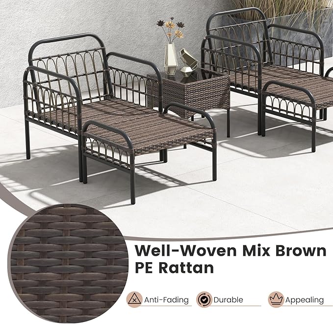 Tangkula 5 Piece Patio Conversation Set, Outdoor Wicker Chair Set w/Ottomans & Coffee Table, Comfy Seat & Back Cushions, Patio Wicker Woven Furniture Set for Backyard, Poolside (Beige)