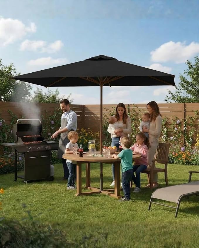 6.5x10FT Patio Umbrella, Outdoor Umbrella with Push Button Tilt and Crank, 8 Sturdy Ribs, UV Protection & Waterproof Market Umbrella for Pool, Backyard, Beach,Deck (Black)