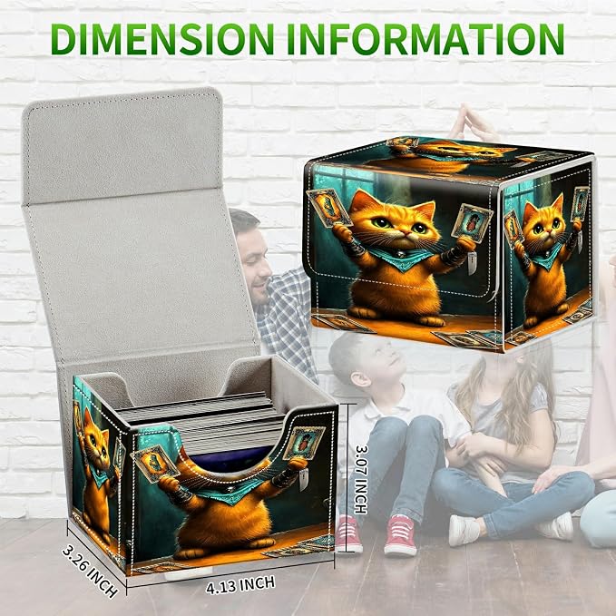 Card Deck Box for MTG, Cards Storage Box Fits 120+ Sleeved, Leather Small Size Strong Magnetic Closing Card Case for Board Games Magic TCG CCG Baseball Collection, Chess Card Cat