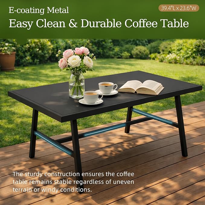 Kurapika Metal Patio Furniture Set 5-Seat Modern Metal Bistro Set Outdoor Conversation Sets, 2 Piece Patio Rocker Chairs with Thick Cushion and Coffee Table for Garden Backyard Deck Lawn, Grey