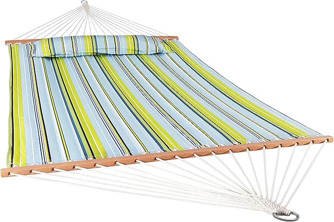 Sunnydaze Set of 2 Outdoor Quilted Fabric Hammocks - 2-Person Hammock with Spreader Bars - Catalina Beach and Blue/Green