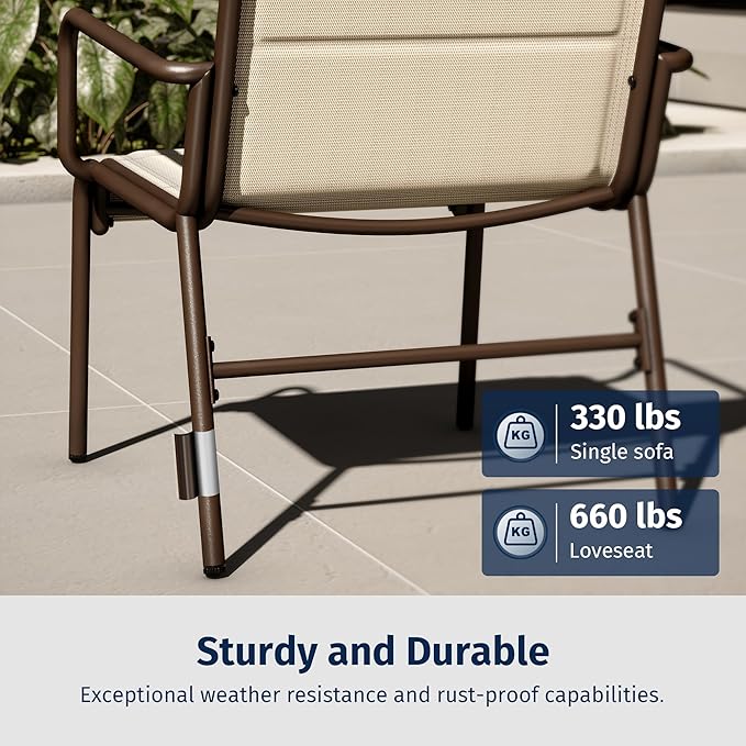 East Oak 4 Seats Outdoor Furniture Set, Waterproof Patio Furniture Set, Patio Loveseat with Coffee Table for Porch or Garden, 4-Piece Patio Conversation Sets for Balcony, Upgrade Beige