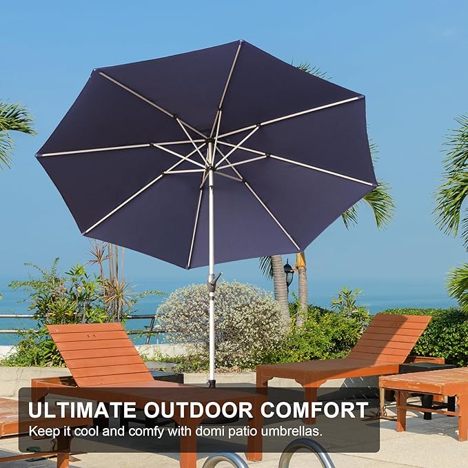 Domi 10FT Patio Umbrella Outdoor Market Umbrella with Silver Aluminum Pole, UV Resistant Canopy, Wind Vent, Tilt & Crank System, Perfect for Patio, Garden, Deck, Pool, Outdoor Dining, Navy Blue