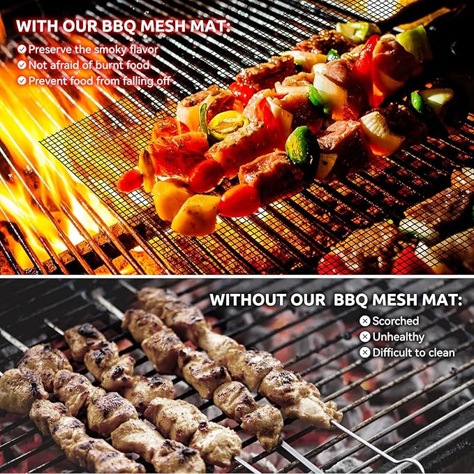Dailyart Grill Mesh Mat - Set of 5 Non-Stick Mesh Grill Mats for Outdoor Grill -Even Heating&Easy to Clean& Reusable Outdoor BBQ Accessories, Works on Gas, Charcoal, Electric Grills 15.75 x 13" Black