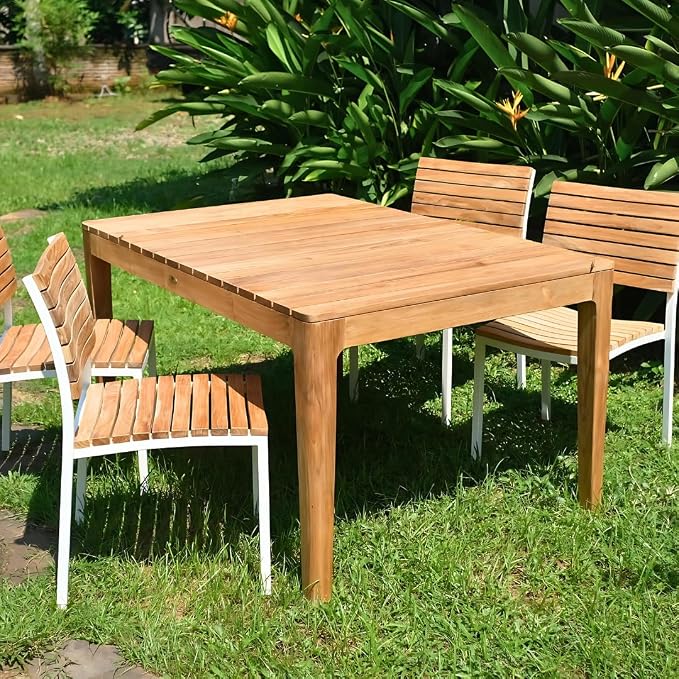 Posh Pollen Malibu Outdoor Teak Dining Table – Solid Grade-A Wood, Plank-Style Design, Weather-Resistant, Seats 6, Ideal for Patio or Garden Entertaining