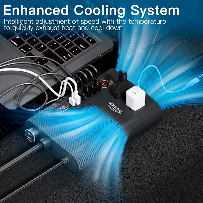 300W Car Power Inverter 12V to 110V, PD3.0 QC3.0 Fast Charging, 10-in-1 Ports Car Inverter, 3USB 1Type-C 2AC 2Cigarette Lighter, LED Display, Silent Fan, Multi-Protection for Car RV Camping Travel