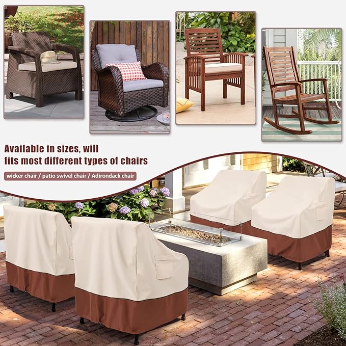 COSFLY Patio Furniture Covers 2 Pack, 600D Waterproof Outdoor Chair Covers for Deep Chairs, All-Weather UV Resistant Protection with Adjustable Straps & Air Vents, Fits up to 36" W x 37" D x 36" H