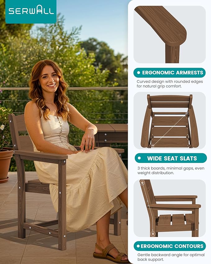 SERWALL Outdoor Dining Table Set, 67‘’ HDPE Patio Dining Set for 4, All-Weather Outdoor Table and Chairs Set for Deck, Brown