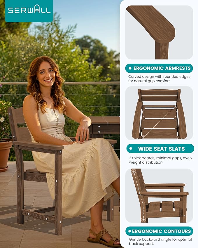SERWALL HDPE Outdoor Dining Table and Chairs Set for 4 | with Oversized Chair Seat