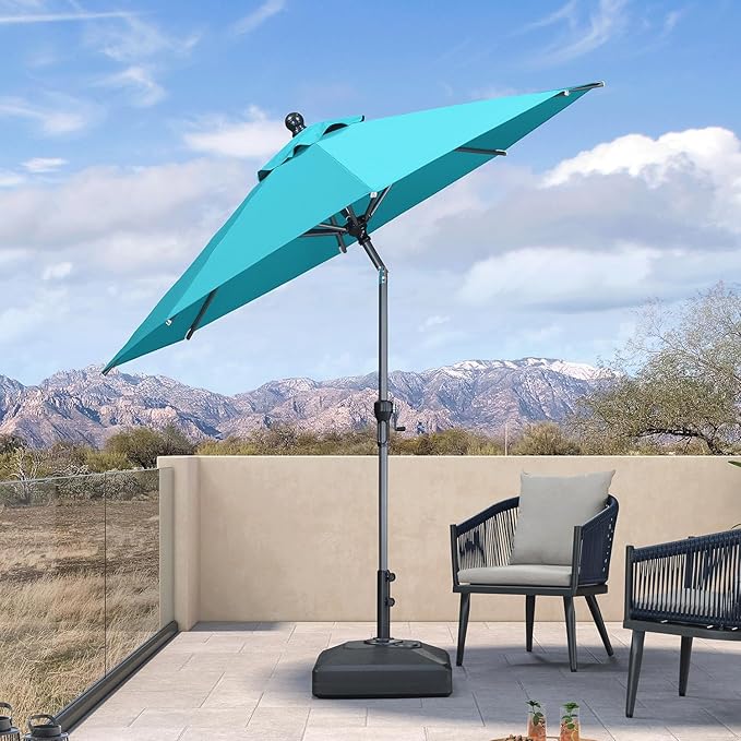 PURPLE LEAF 8' Round Patio Umbrella Outdoor Table Umbrella Aluminum Frame Market Umbrella Sun Umbrella with 8 Sturdy Ribs Tilt for Garden Deck Lawn Pool Turquoise Blue