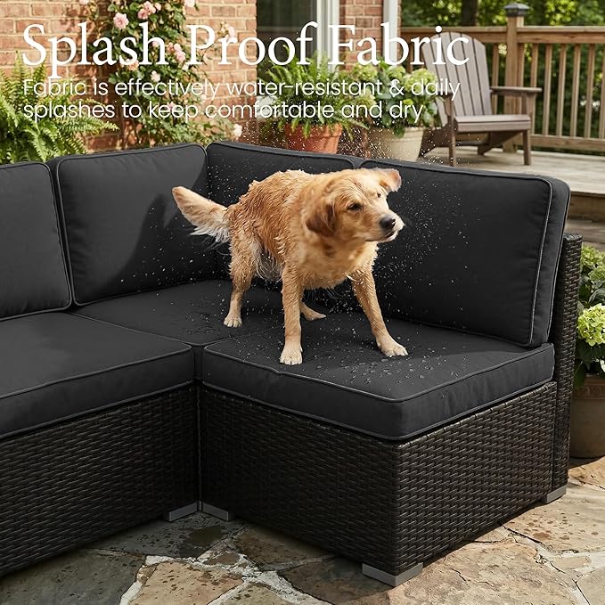 LayinSun 8 Piece Patio Furniture Set with 44" Propane Gas Fire Pit Table, Outdoor Sectional Conversation Set Wicker Rattan Sofa Set with Coffee Table