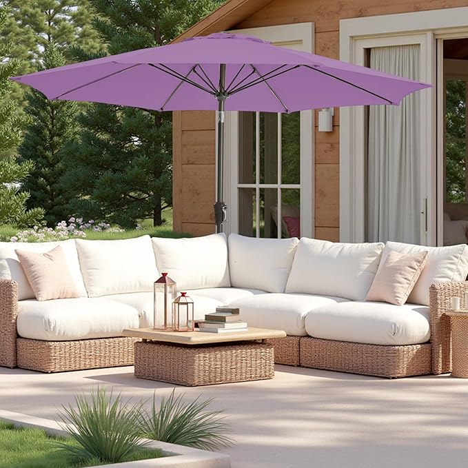 9FT Large Outdoor Patio Umbrella Pool Market Umbrella-UV Resistant, Easy Push Button Tilt and Crank, 8 Sturdy Ribs Heavy-Duty Table Umbrella for Deck, Backyard, Garden(Purple)