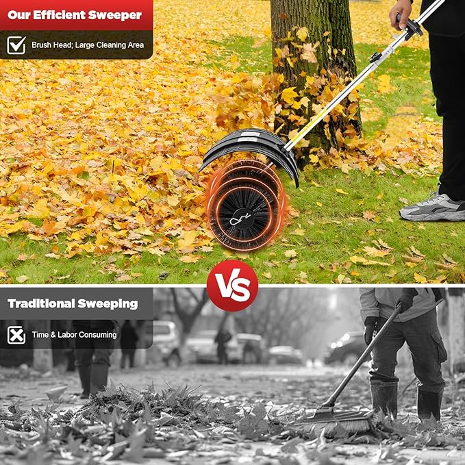 Gas Handheld Sweeper 52cc, 2 Stroke 2.3HP Engine Power Snow Sweeping Broom, 20.47in Wide Turf Lawns Artificial Grass Power Brush Lawn Sweeper Cleaner Tools with Blow Function