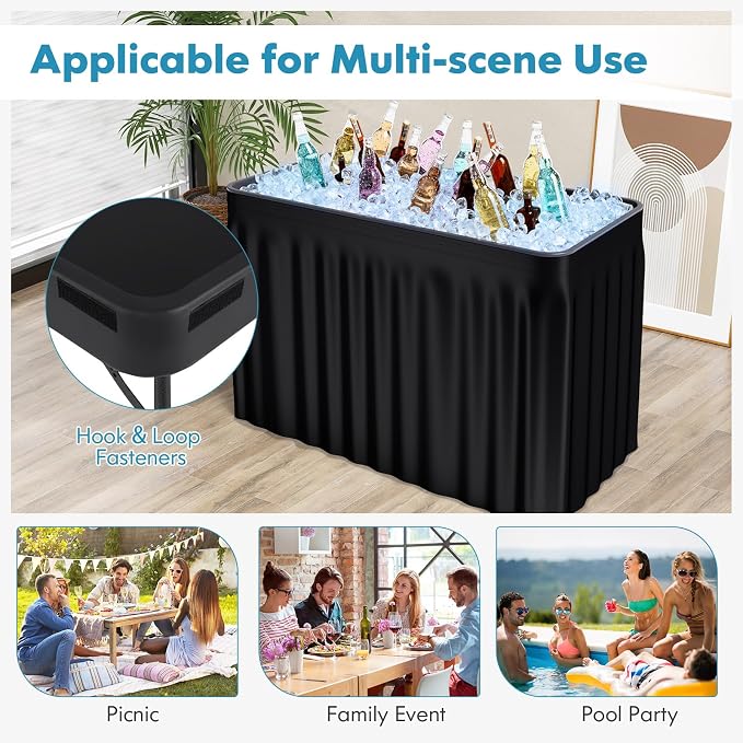 4 Foot Ice Tables for Parties with Drain, Ice Cooler Folding Table with Removable Matching Skirt, Party Ice Bin Table, Cooler Table Outdoor, Ice Table for BBQ, Camping & Picnic, Black