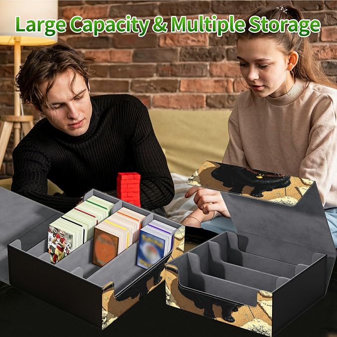 Large Card Deck Box for MTG, Fits 1200+ Sleeved Cards, PU Leather Storage Case with Strong Magnetic Closure, Multiple Colors Available for TCG CCG Baseball Card Collections, Yellow Eyed Cat