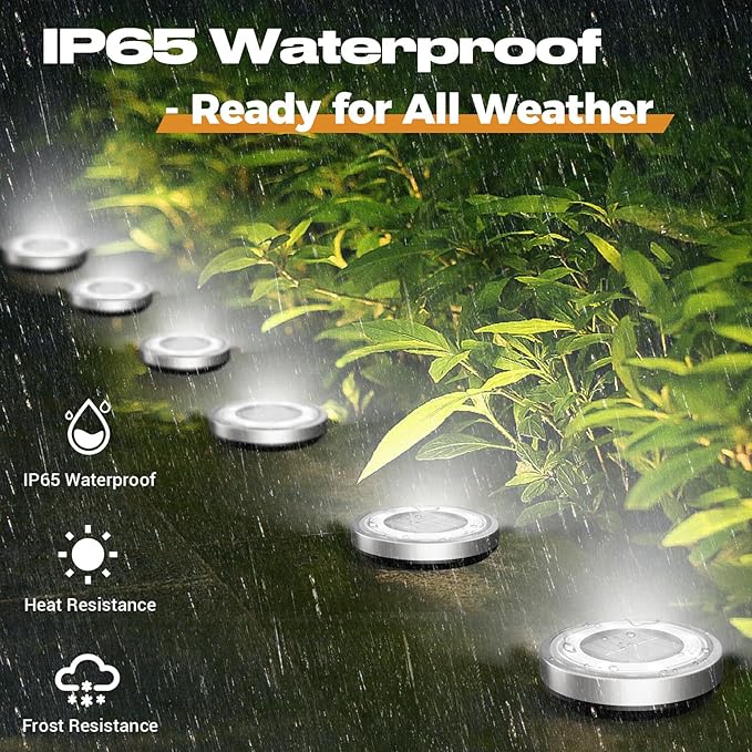 vighep Solar Ground Lights,18 Pack Flat Solar Lights Outdoor Waterproof, Bright LED Solar Disc Lights, 6000K Cool White Landscape Lighting for Outside Yard Garden Pathway Driveway Lawn