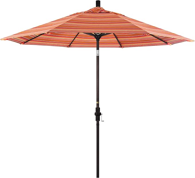 California Umbrella 9' Round Aluminum Market Umbrella, Crank Lift, Collar Tilt, Bronze Pole, Sunbrella Spectrum Cilantro