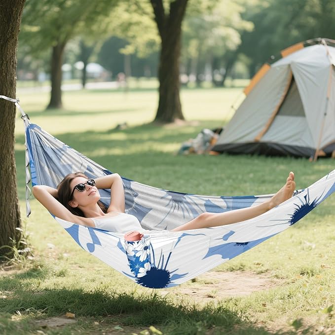 Blue and Flowers 330lb Capacity Outdoor Hammocks with Hanging Ropree Hammock for Outside Camping Essentials accesorios para campamento