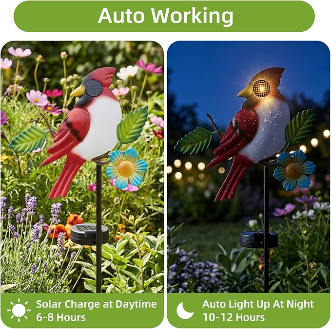 Solar Stake Lights Outdoor - Dynamic Eyes Cardinal Decor Lights Waterproof Solar Garden Stakes for Lawn Patio Pathway Decorative Yard Art Ornaments Gifts for Women Men Mom Grandma Dad