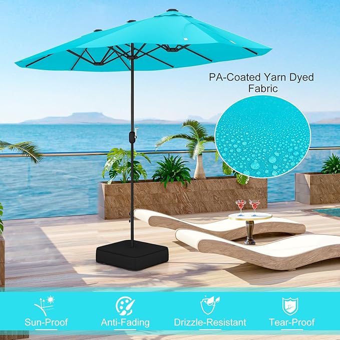 Giantex Patio Umbrella with Base, Double-Sided Outdoor Umbrella with Crank Handle, Umbrella Base Stand with 2 Sandbags, 12 Metal Ribs, Market Umbrellas for Garden Poolside Deck