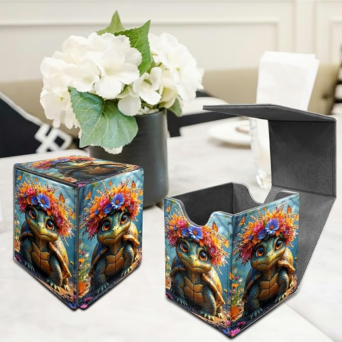 Forest Turtle Card Deck Box for MTG, Personalized Card Storage Case Fits 120+ Sleeved Cards, Premium Leather TCG Box with Strong Magnetic Closure for Magic, CCG, PTCG, Baseball Cards