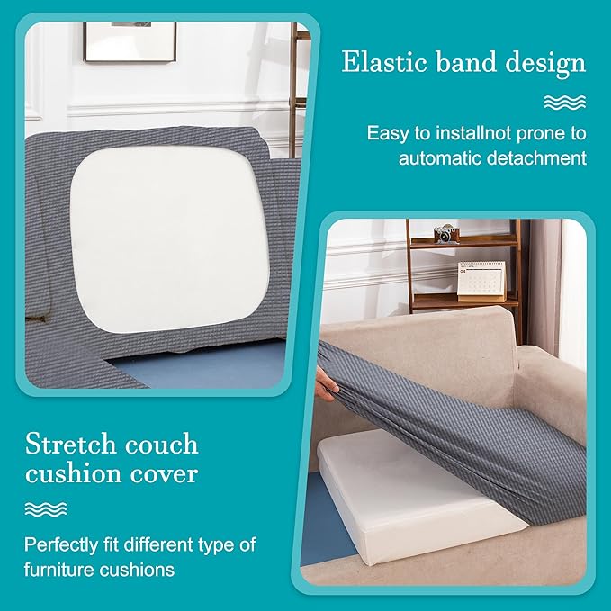 BIETYONE 12Pcs Stretch Patio Cushion Covers,Outdoor Couch Covers Replacement,Outdoor Couch & Sofa Slipcovers,for Patio Furniture Cushion Covers,Washable Reusable Furniture Protector (Grey,Cover Only)