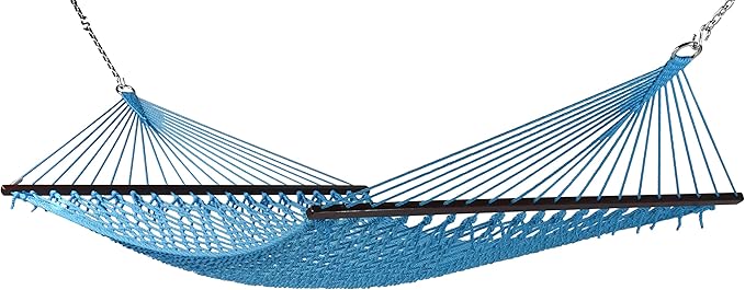 Caribbean Rope Hammock - 55 Inch - Soft-Spun Polyester (Light Blue)