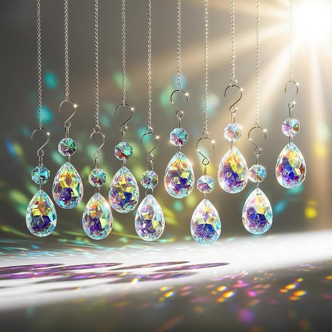 10 Pcs 3 Inch AB Crystal Bauhinia Prisms Chandelier Decor | AB Color Crystal Bauhinia Prisms Pendants Chandelier Replacement Beads Suncatcher Hanging for Window Wedding DIY Craft Decor